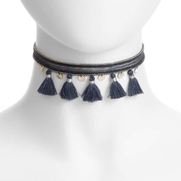 Chan Luu Jewelry - Chan Luu blue chiffon tassel and silver choker nec